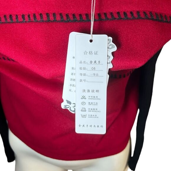 NWT Jinyanzi Soft Red Black Long Sleeve Mini Dress with Pockets Retro Vintage - Picture 2 of 11